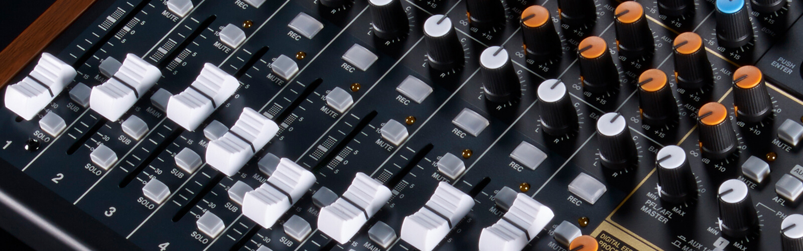 close up of mixing board